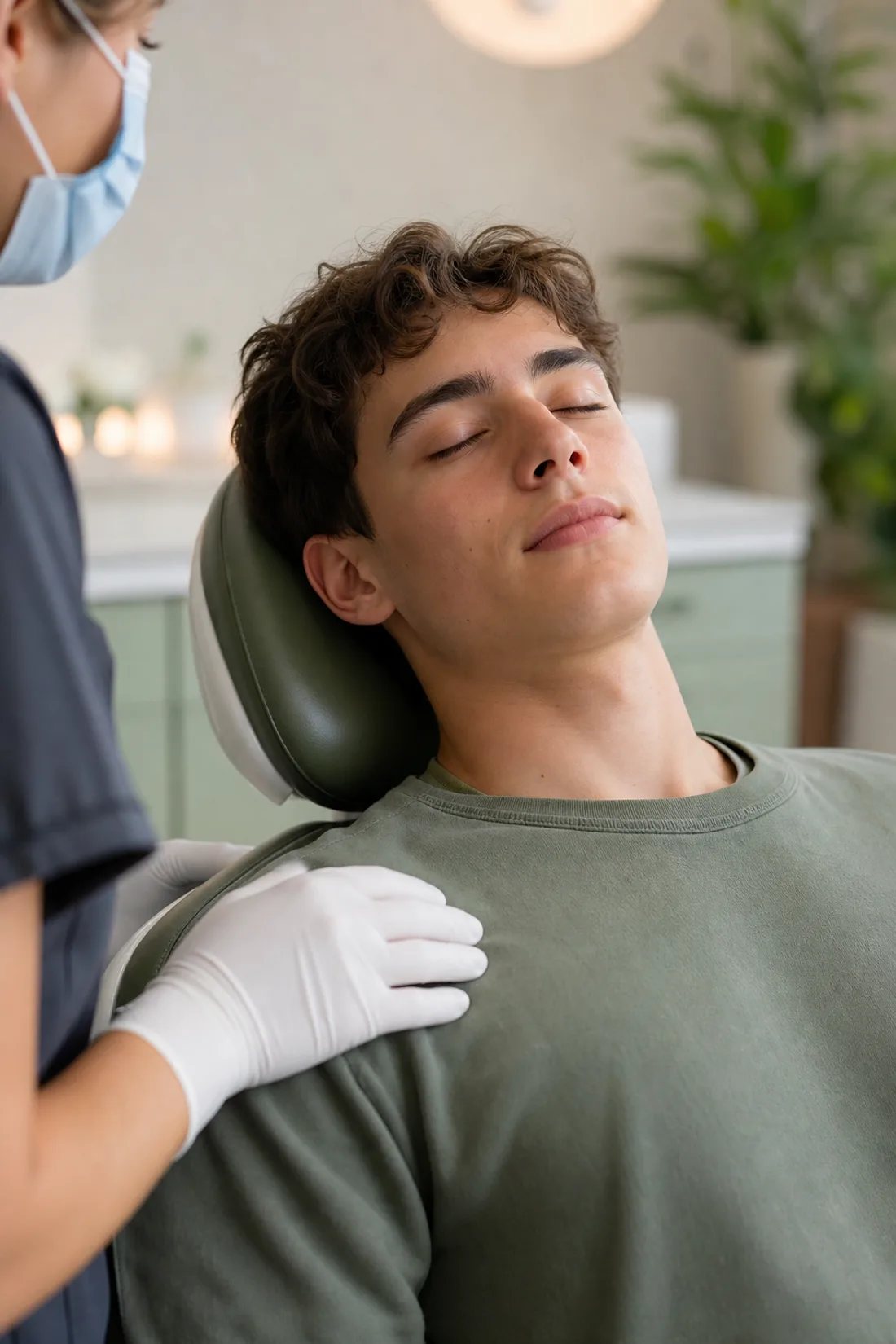 Calm patient relaxed and comfortable under sedation in a modern operatory